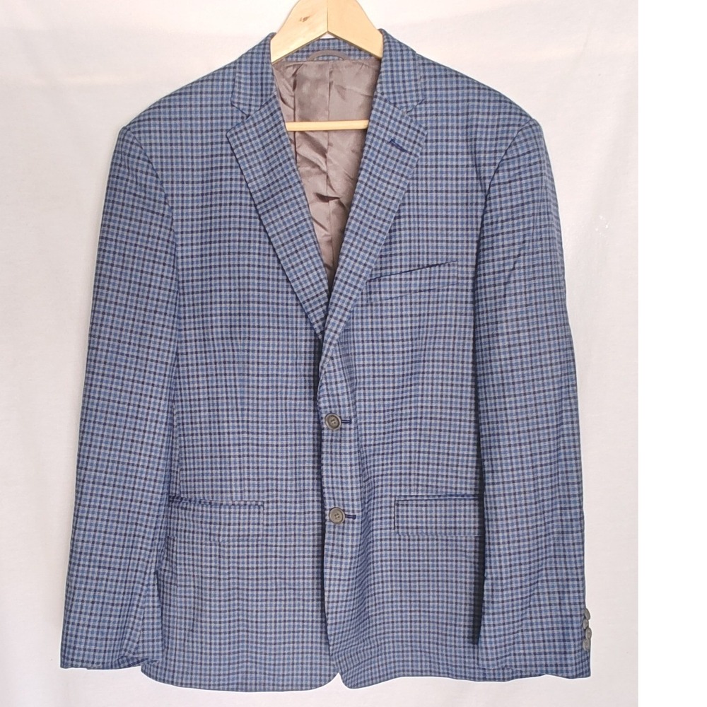 JB Britches Blazer Logan Sport Coat 44R Blue Grey Micro Check Two Button Wool
